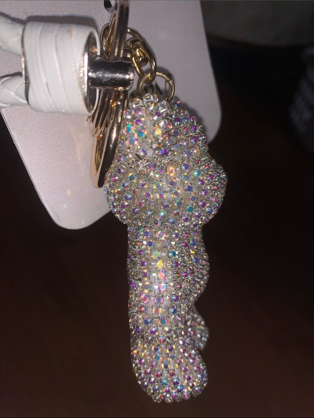 Natasha Couture Iridescent Crystal Bear Purse Charm with White Strap - Picture 8 of 10